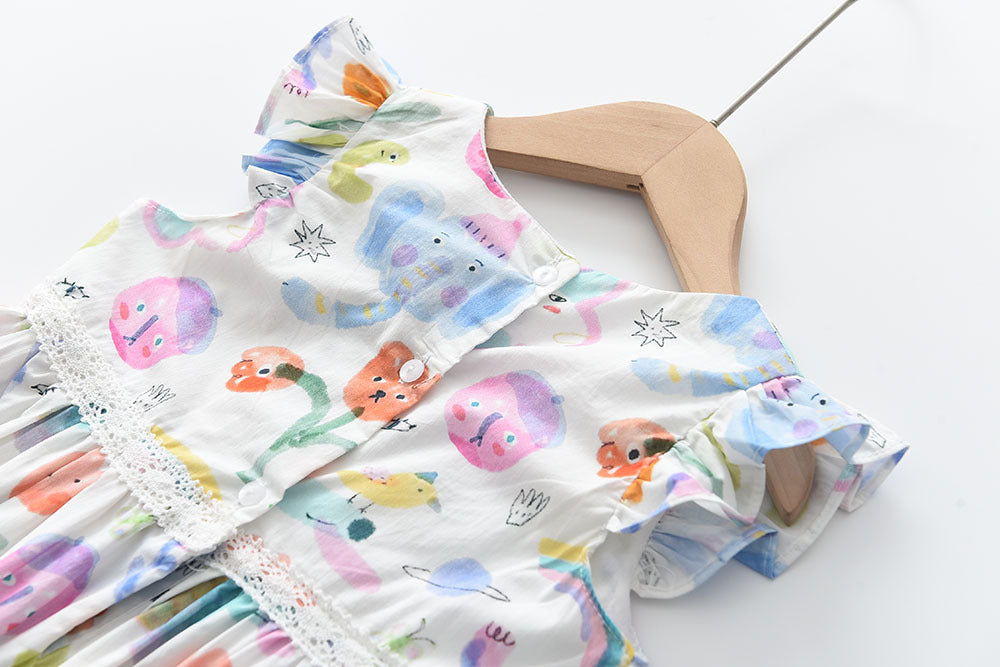 Wholesale 6PCS Girls Flying Sleeves Round Neck Vest Cotton Dress Baby Clothes