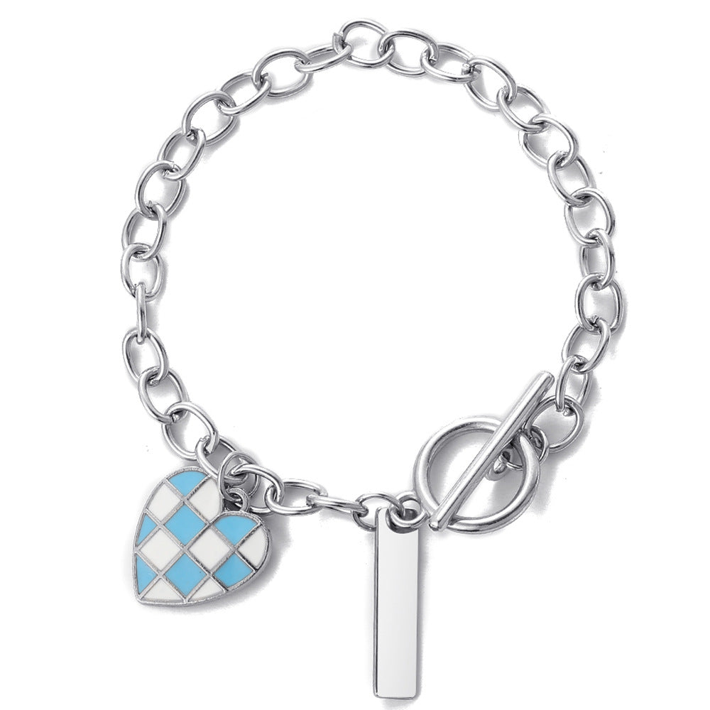 Pulsera de aleación de corazón de tablero de ajedrez blanco y negro al por mayor