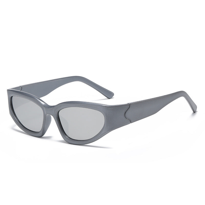 Wholesale Y2K Future Sense Electroplated Silver Sunshade Metal Hinge PC Sunglasses