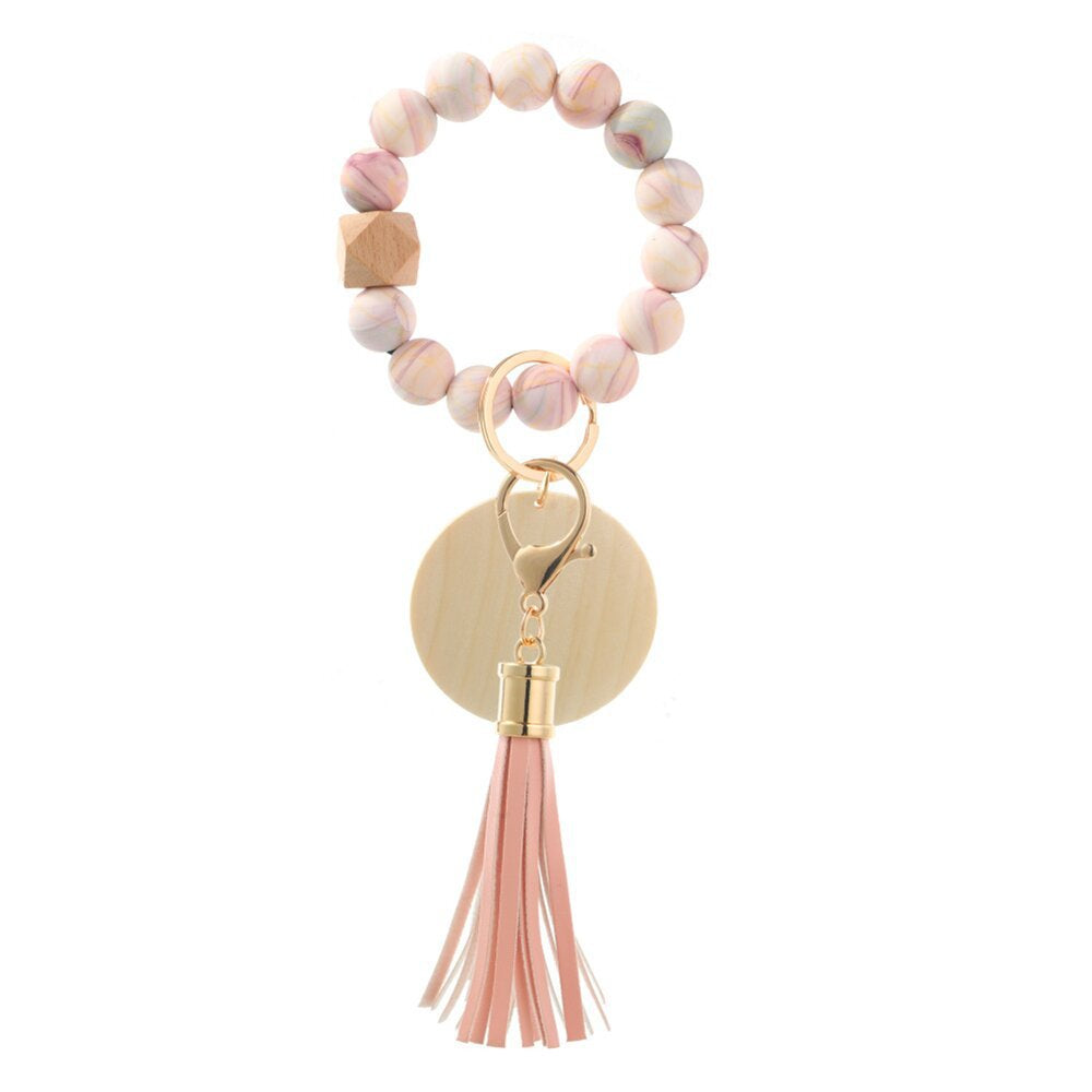 Wholesale Leopard Print Silicone Beaded Wrist Keychain