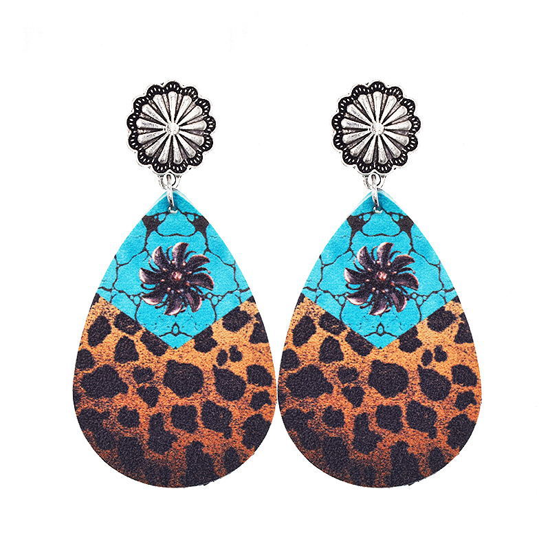 Wholesale Western Denim Reversible Check Leather Earrings