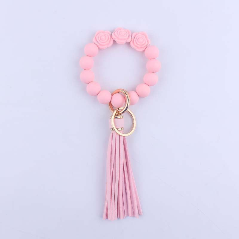 Wholesale Rose Silicone Beaded Wrist Keychain