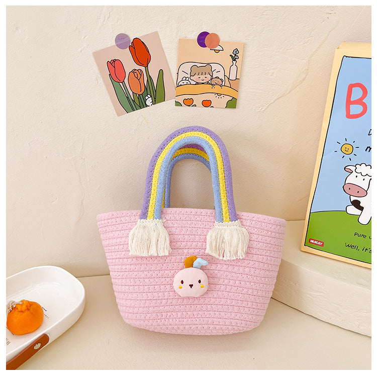 Bolso al por mayor de la playa del arco iris tejido cuerda del algodón del PDA