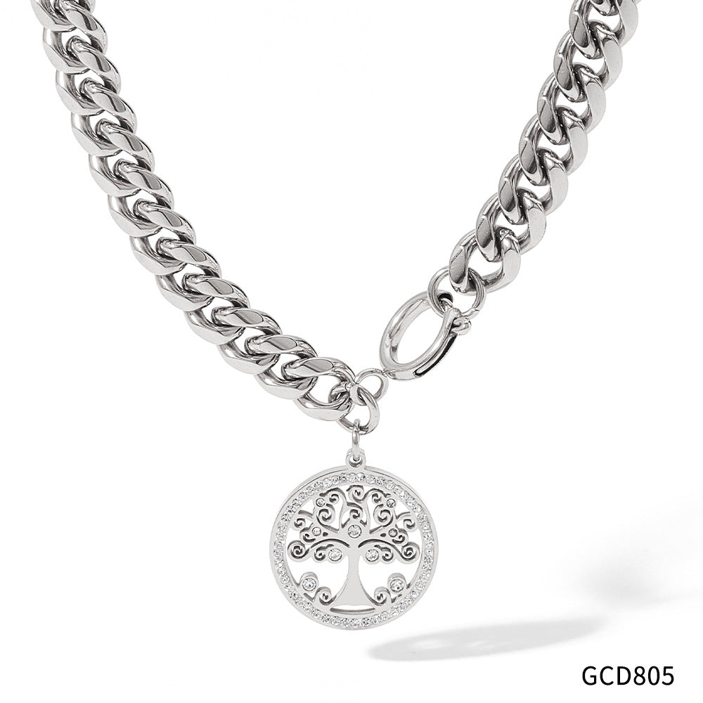 Wholesale Stainless Steel Gold Plated Hollow Tree of Life Temperament Clavicle Necklace