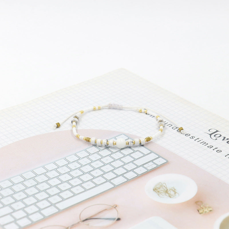 Wholesale Miyuki Rice Beads Handwoven Bohemian Style Gemstone Wax Thread Bracelet