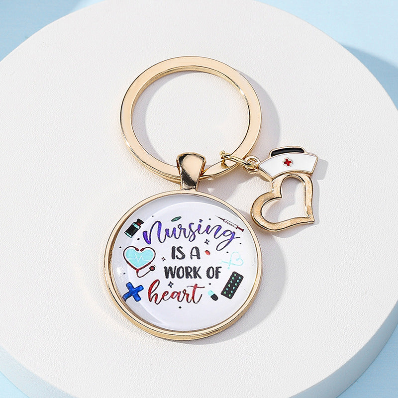 Llavero al por mayor de la impresión en color de cristal del tiempo del regalo del día de las enfermeras