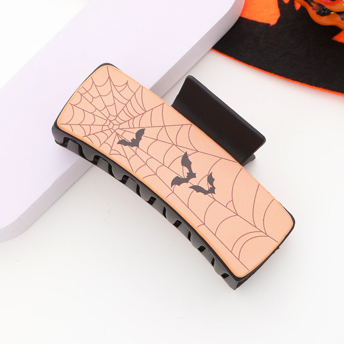 Wholesale Wood Grain Spider Web Bat Leather Hair Clip