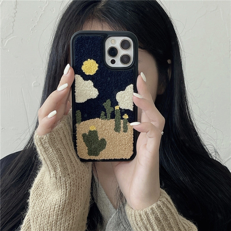 Wholesale Illustrated Flowers Plush Phone Case
