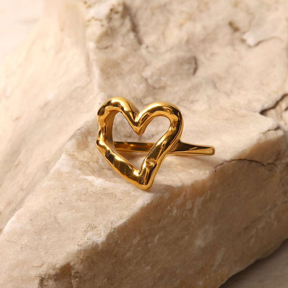 Wholesale Hammer Pattern Love Titanium Steel Gold Plated Ring