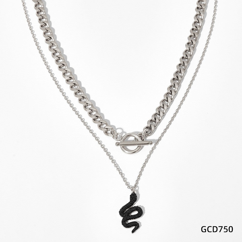 Wholesale Double Stacked Snake Pendant Stainless Steel Necklace