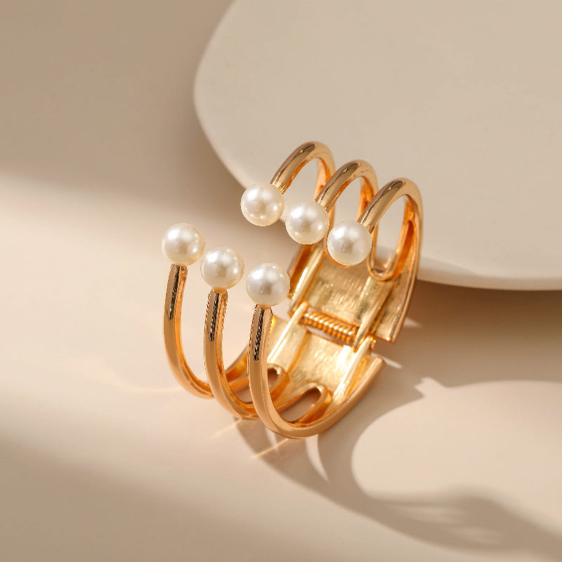 Pulsera de aleación de media apertura de perlas de doble capa al por mayor