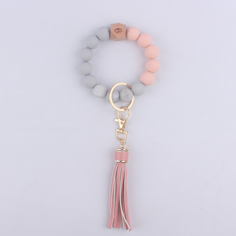 Wholesale Tassel Silicone Beaded Wrist Keychain