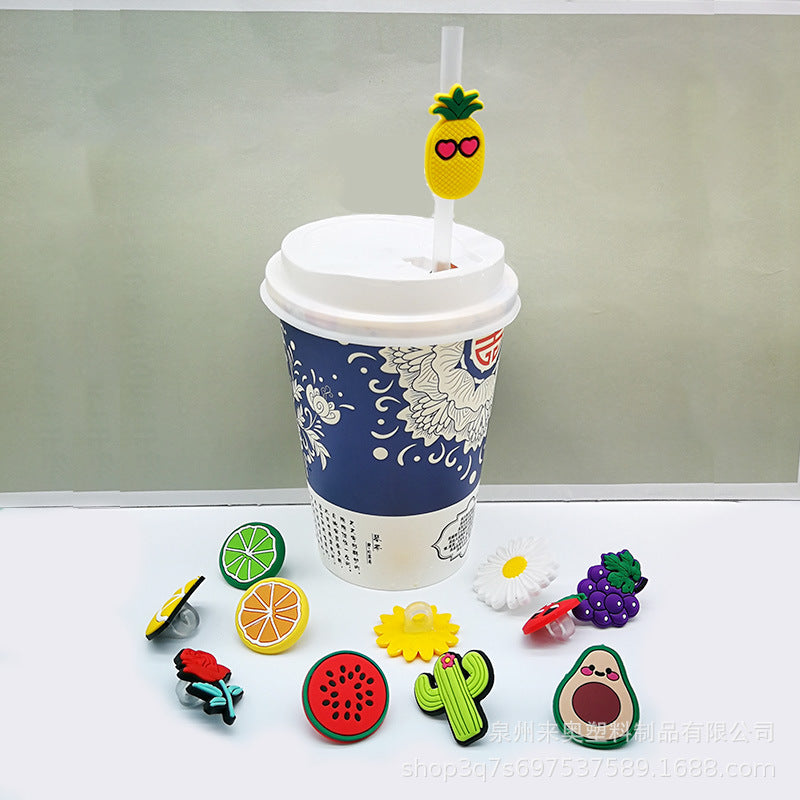 Wholesale 10PCS PVC Cute Fruit Straw Tube Cap