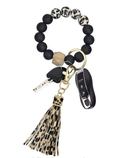 Wholesale Tassel Silicone Beaded Wrist Keychain