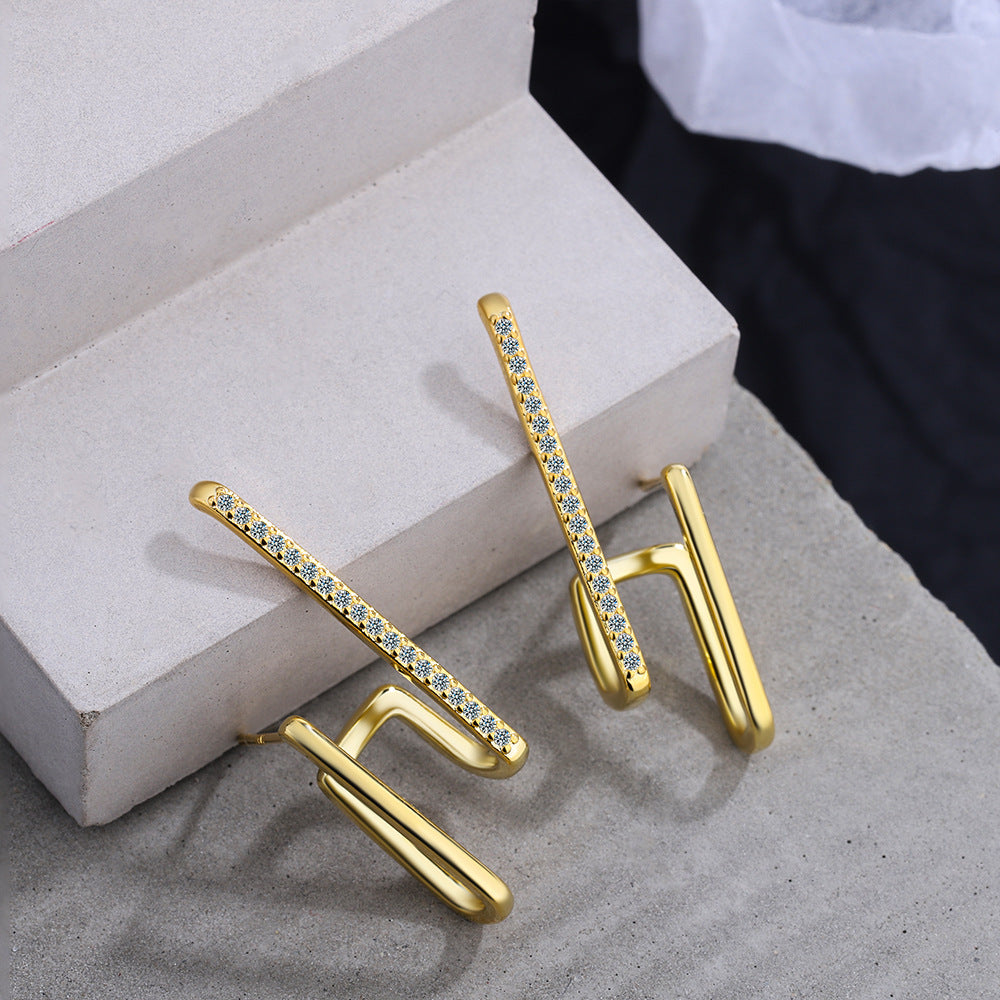 Wholesale Irregular Inlaid Zirconium Single Row Copper Earrings