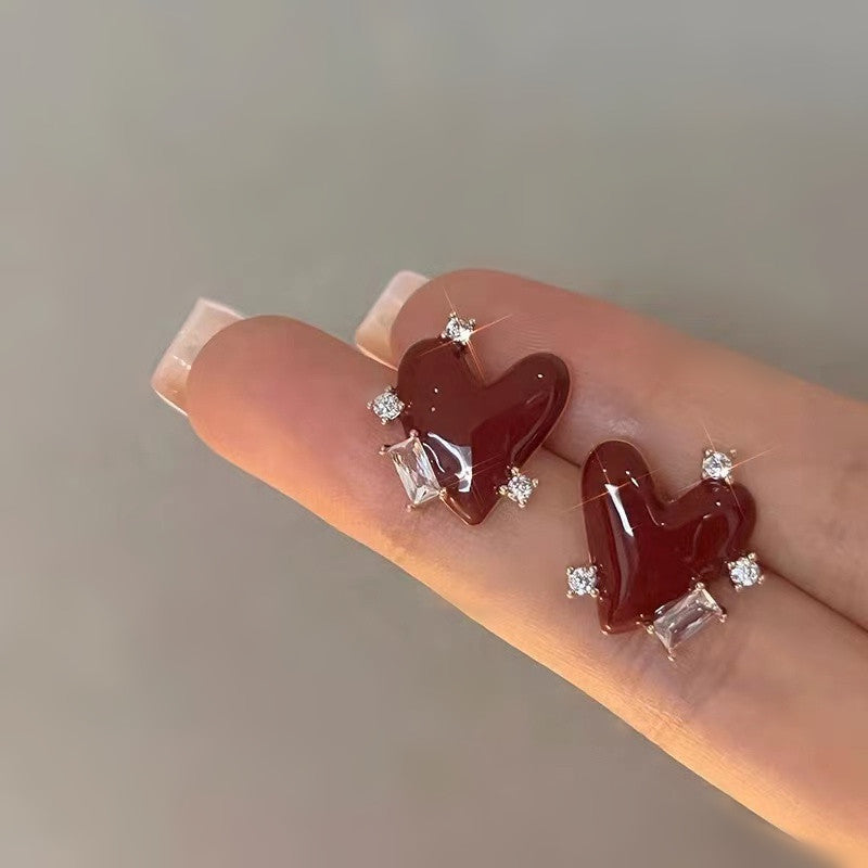Wholesale Red Enamel Heart Alloy Earrings