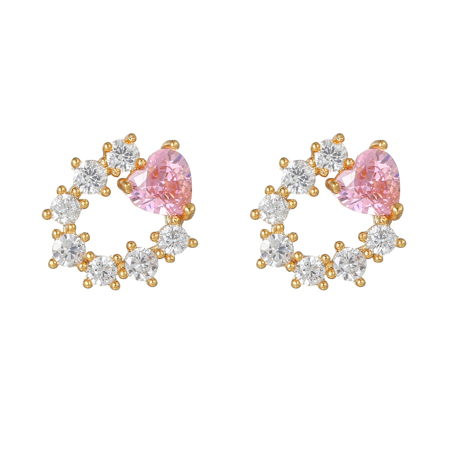 Wholesale Pink Zircon Heart 18k Earrings Copper