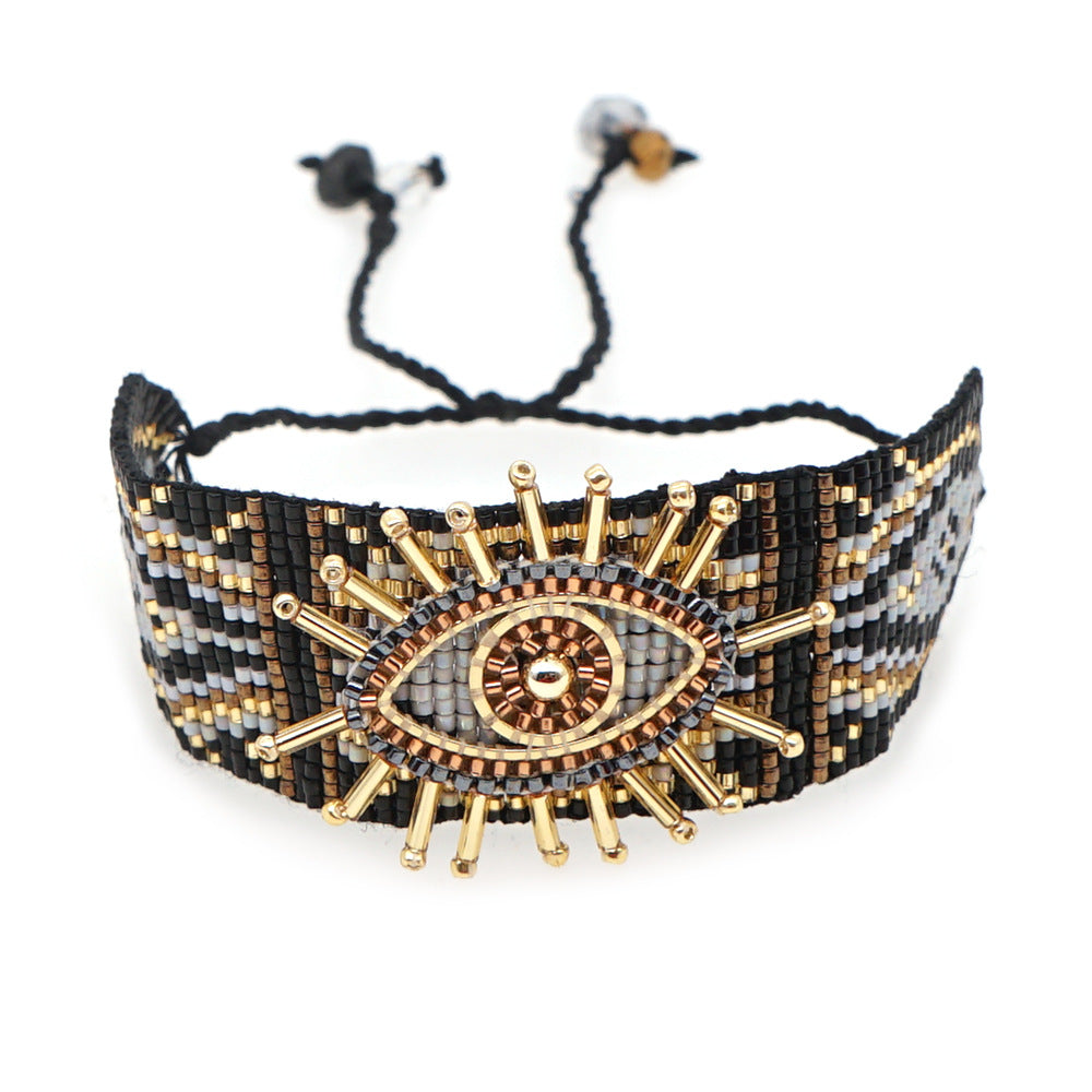 Venta al por mayor Pulsera de cuentas étnicas Miyuki del ojo del diablo azul