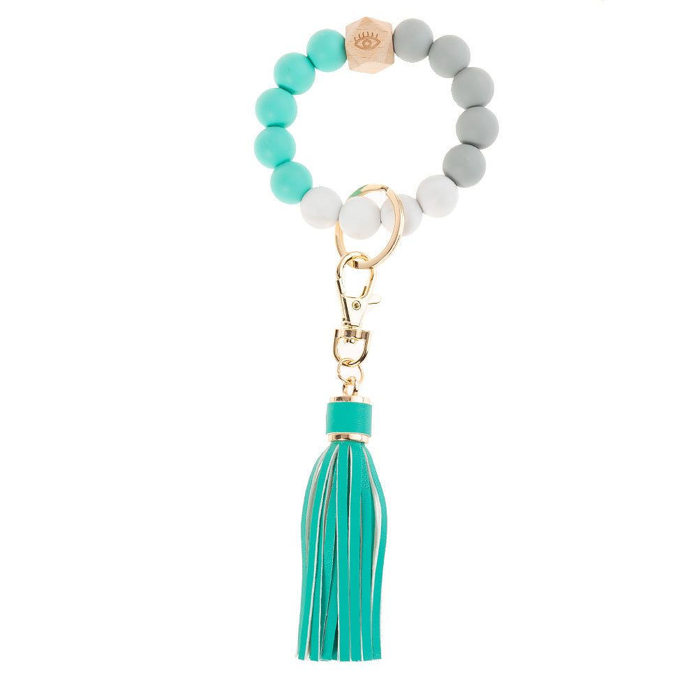 Llavero de muñeca con cuentas de madera de arcilla polimérica al por mayor