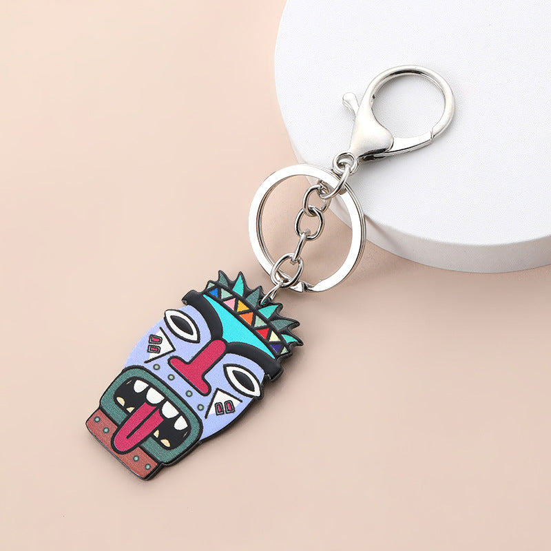 Wholesale Acrylic Boho Villain Face Mask Keychain