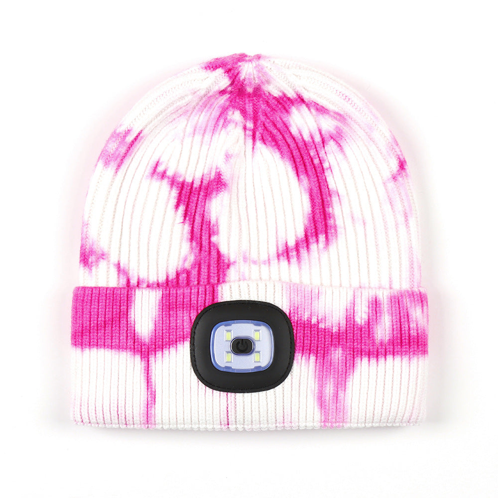 Wholesale Tie Dyed Luminous LED Knitted Hats for Warmth and Night Running Wool Hats