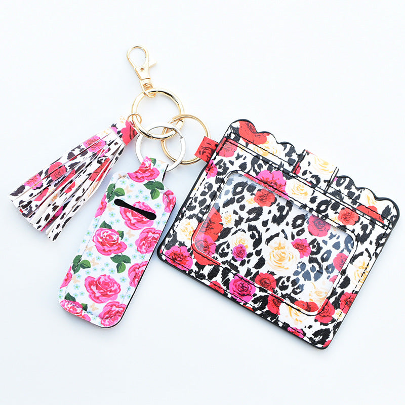Wholesale Cactus Leopard Print Rose Flower Lipstick Set Card Holder Keychain