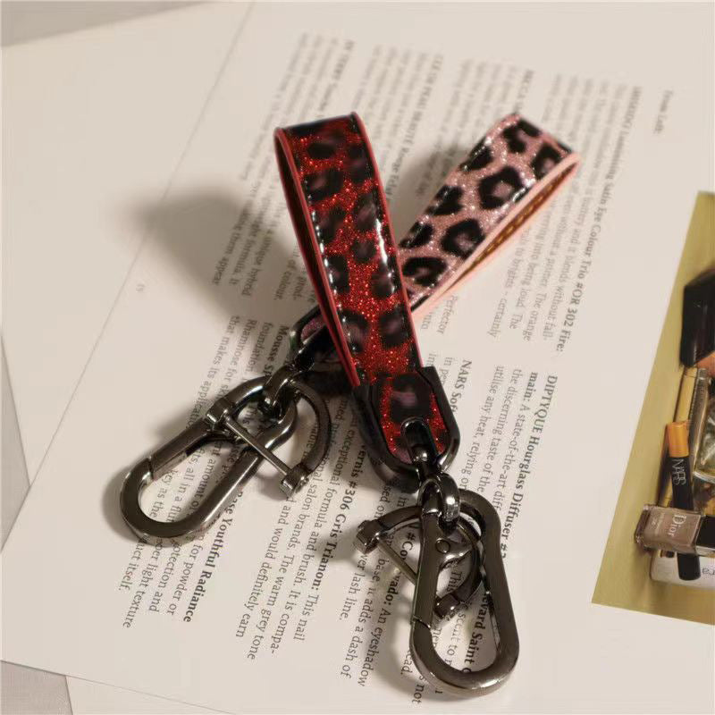 Wholesale 10PCS Zinc Alloy Double-sided Leopard Print Keychain