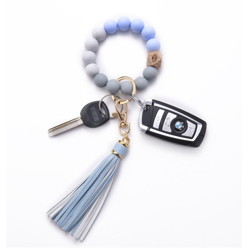 Wholesale Silicone Beaded Tassel Wrist Keychain