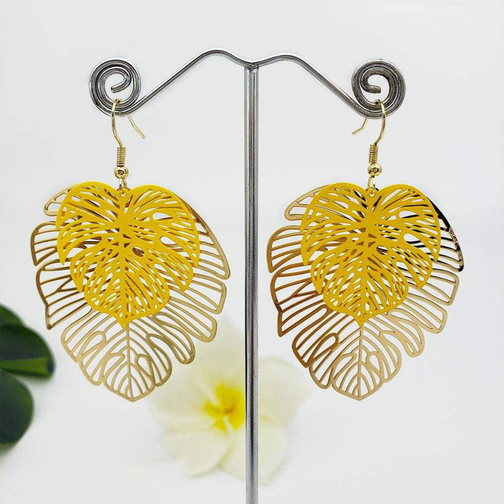 Wholesale Vintage Openwork Leaf Copper Earrings