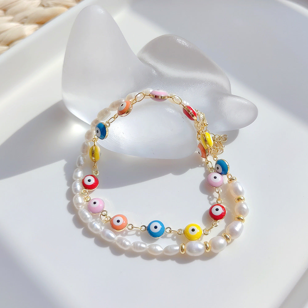 Wholesale Colorful Oil Drop Evil Eye Chain Pearl Necklace