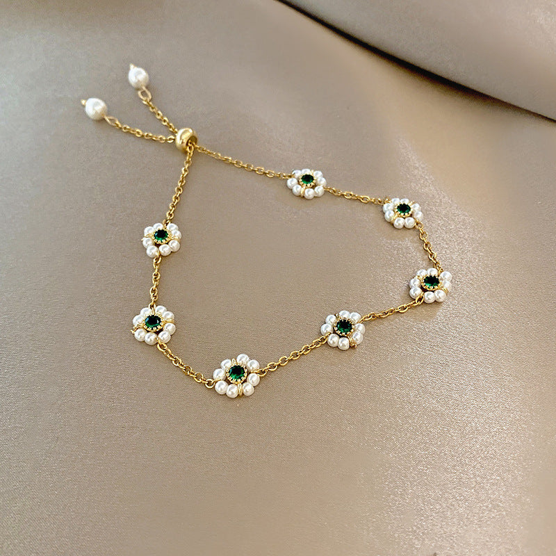 Wholesale Emerald Zircon Titanium Steel Bracelet