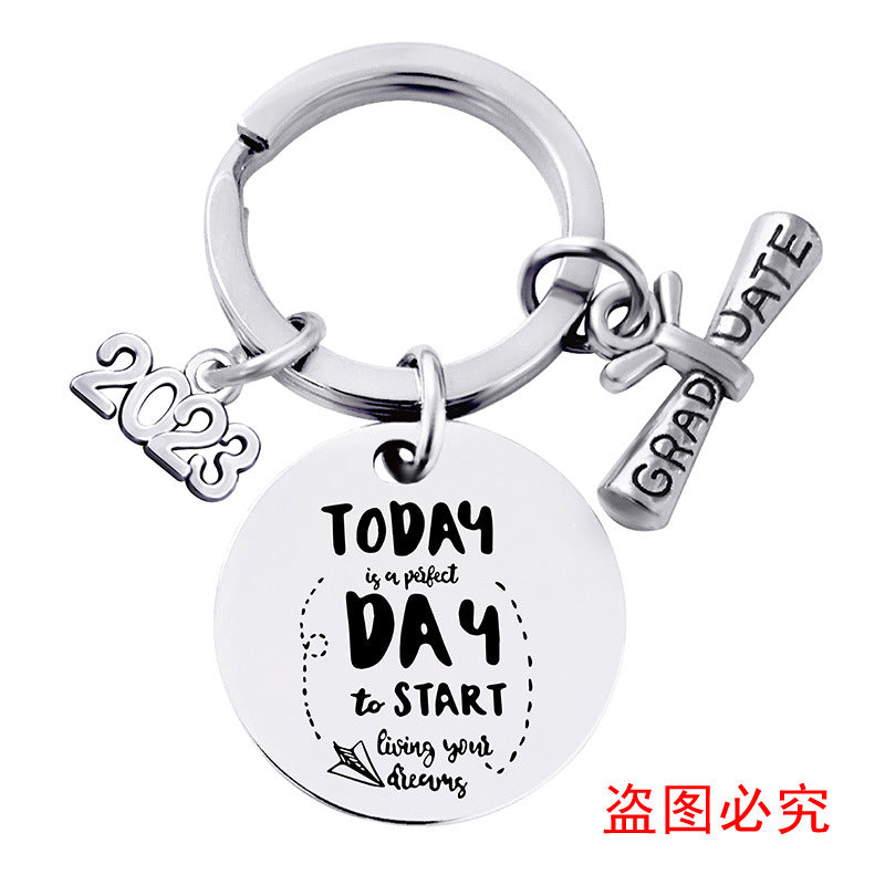 Wholesale Graduation Season Gift Lettering Round Metal Keychain