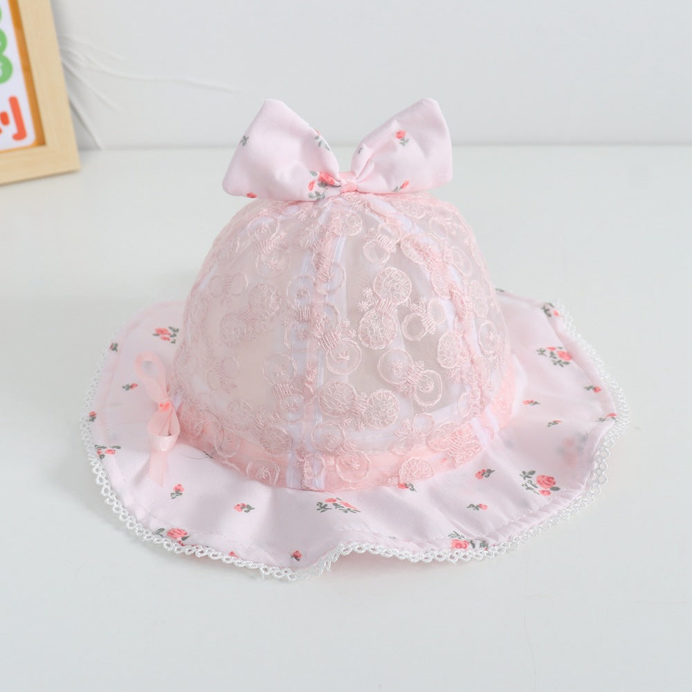 Wholesale Sun Hat Lace Bow Kids Cotton Bucket Hat