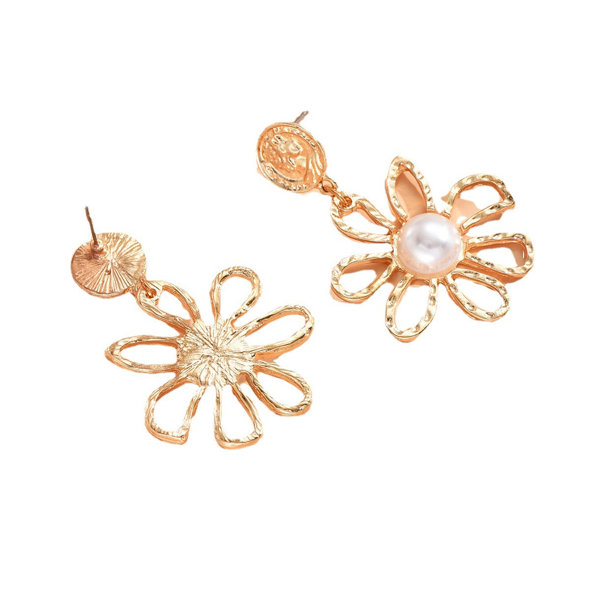 Wholesale Flowers Imitation Pearl Petals Metal Earrings
