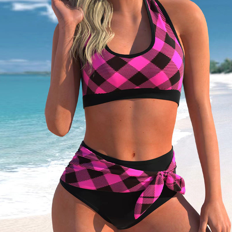 Wholesale Split Multiple Colors Gather Up Chest High Waist Swimwear
