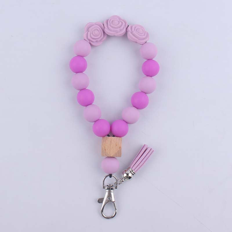 Wholesale Rose Silicone Beaded Wrist Keychain
