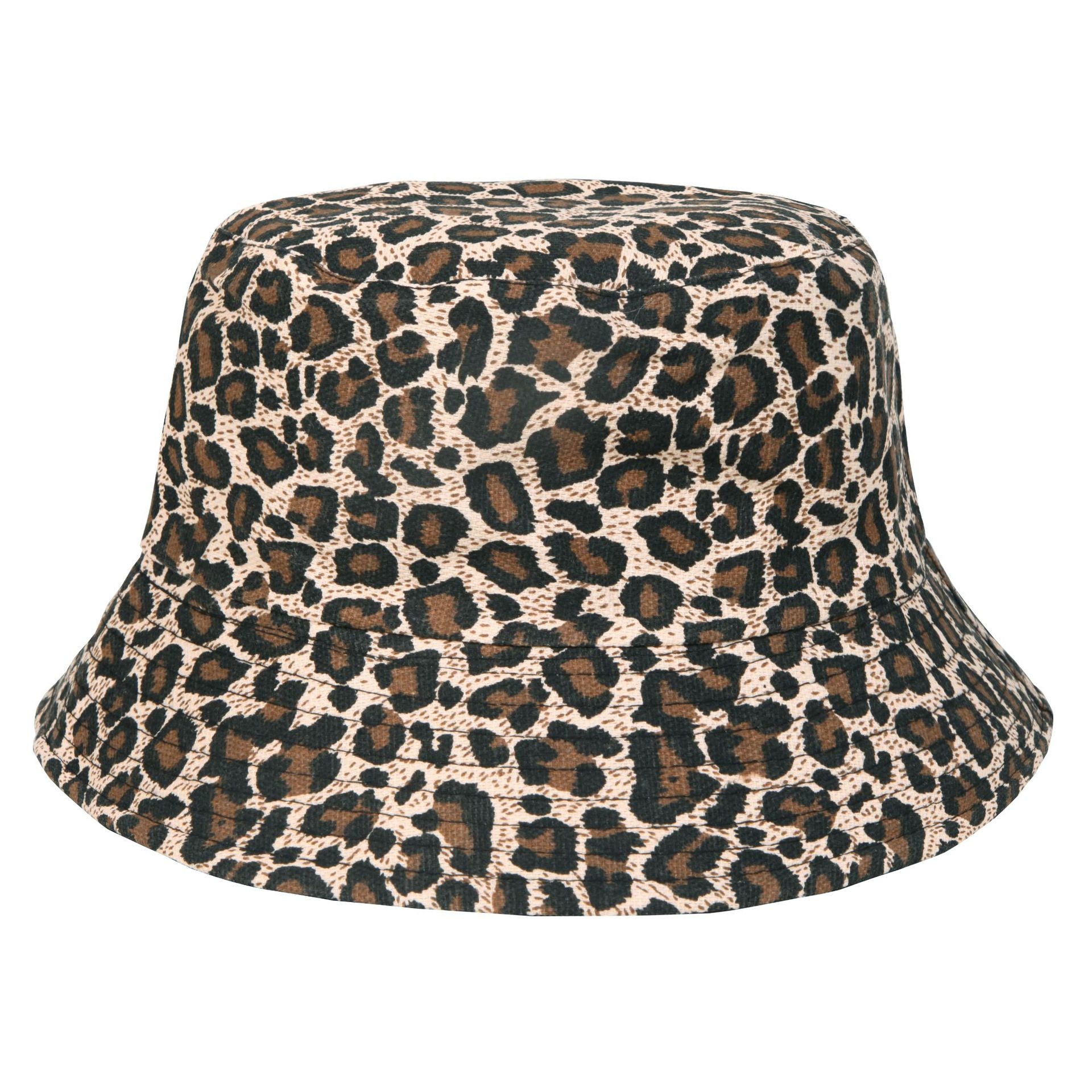 Sombrero de cubo reversible con estampado de leopardo de poliéster al por mayor