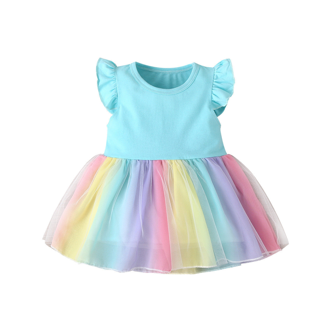 Wholesale Girls Mesh Rainbow Dress Cotton Baby Clothes
