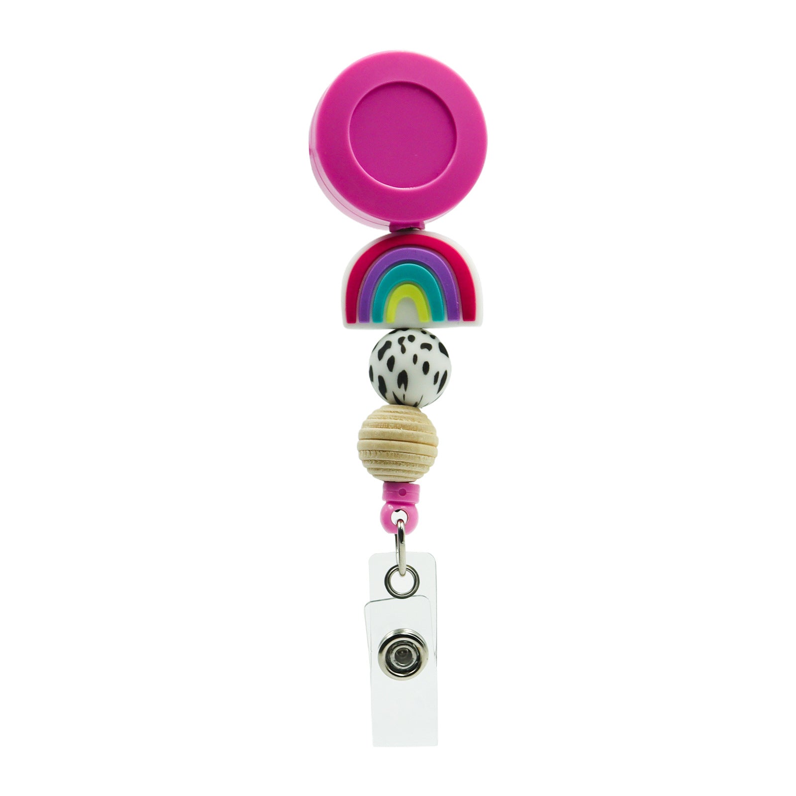 Wholesale Badge Reels Silicone Beaded Rainbow Retractable Keychain