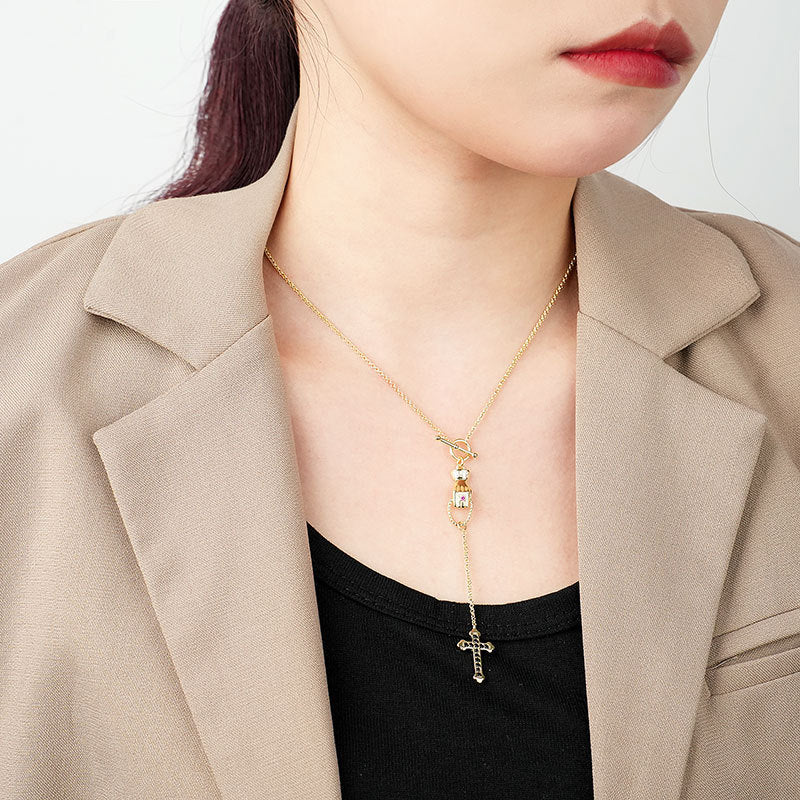 Collar De Cruz De Borla Larga De Cobre al por mayor