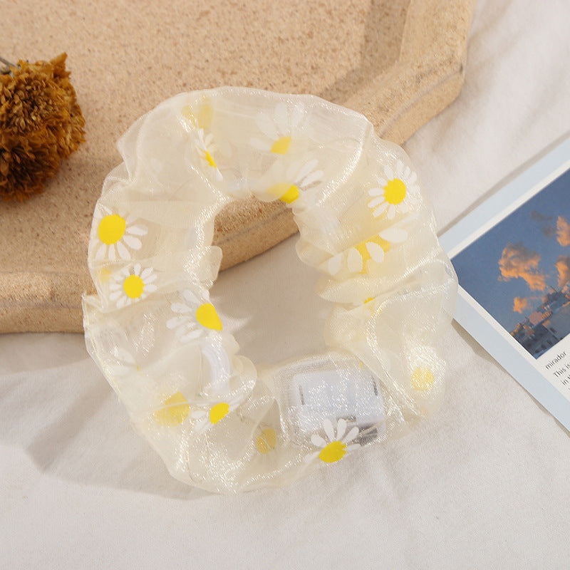 Wholesale LED Daisy Print Fabric Hair Scrunchies