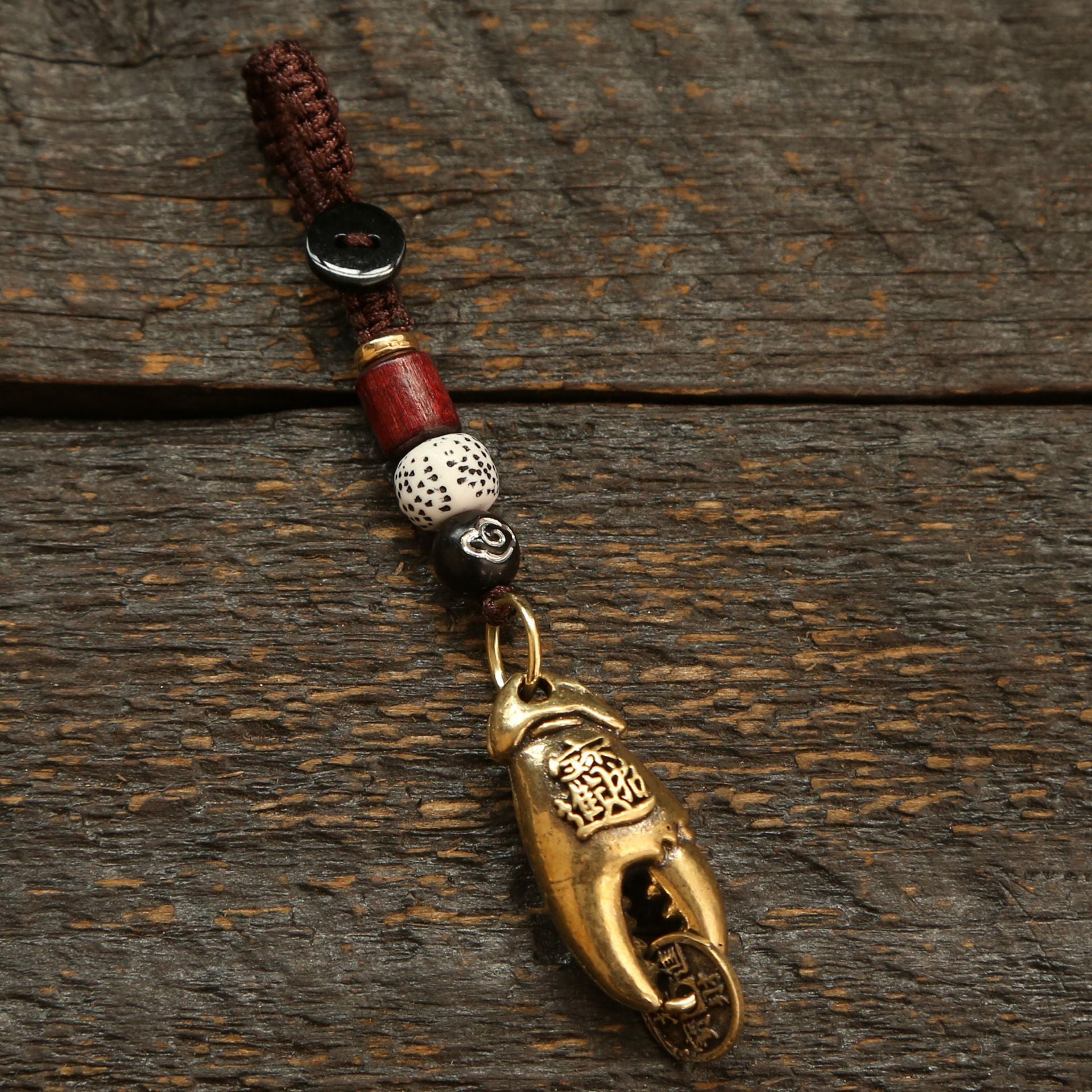 Wholesale Brass Crab Pliers with Five Emperor Coins Keychain