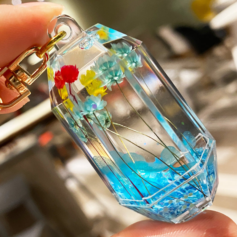 Wholesale Dried Flower Quicksand Bottle Acrylic Keychains