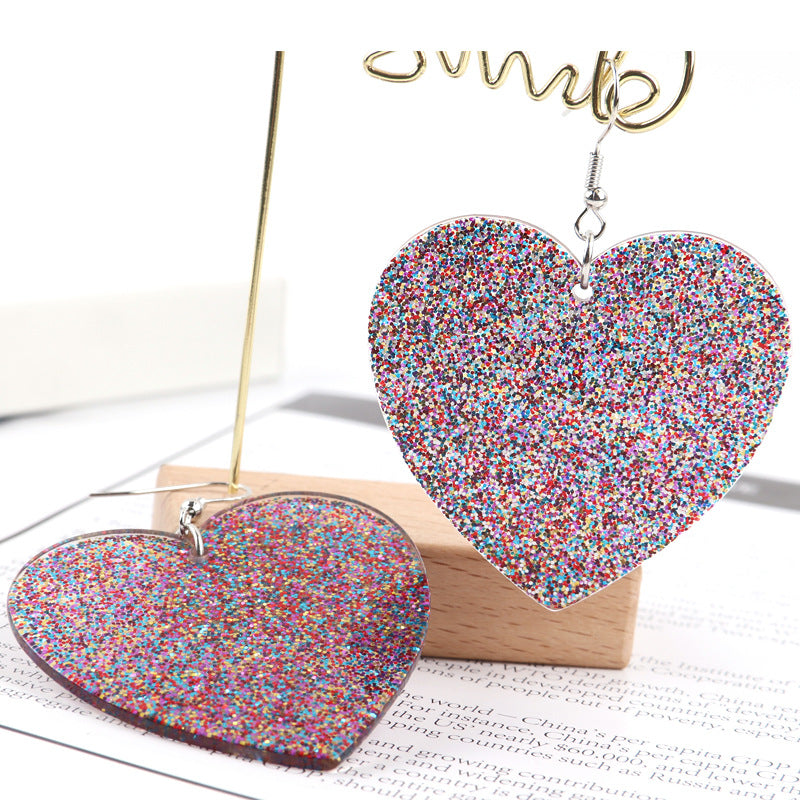 Wholesale Valentine's Day Glitter Heart Acrylic Earrings