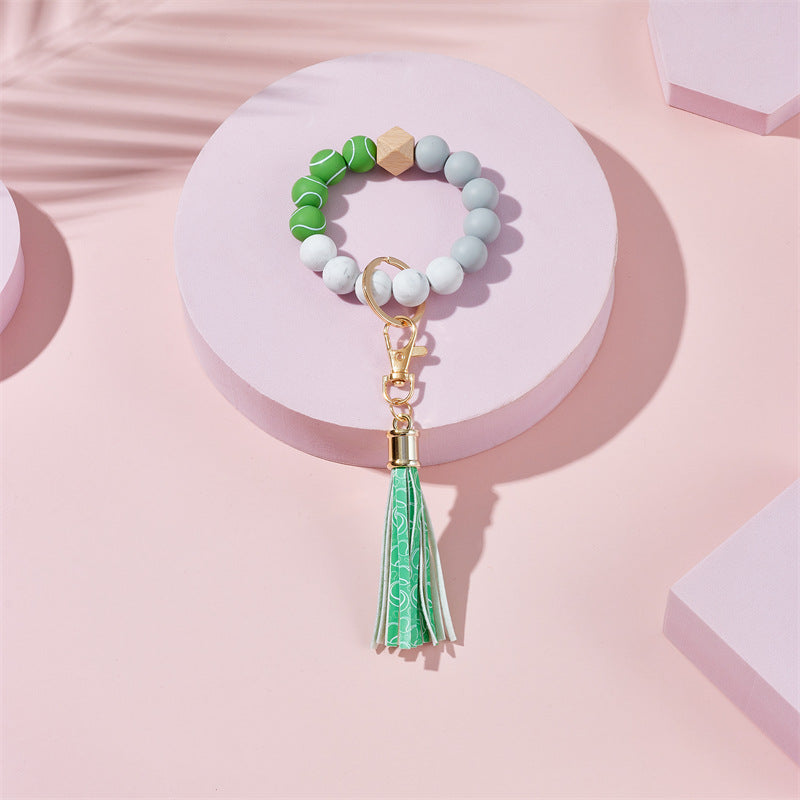 Wholesale basketball, football, rugby Silicone Beaded Wrist Keychain