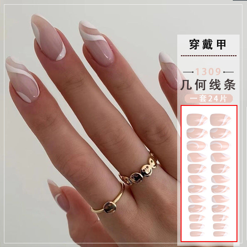 Arte de uñas de resina con líneas geométricas de uñas de almendras al por mayor