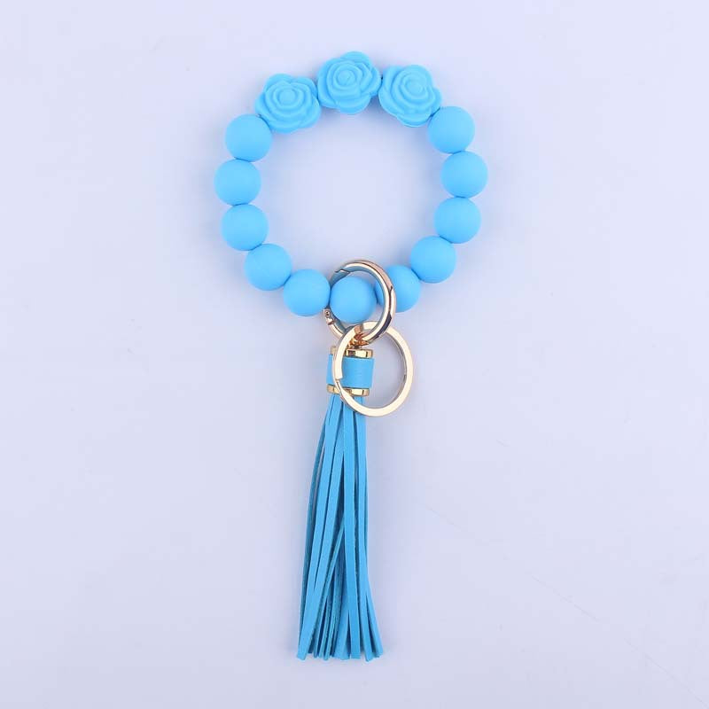 Wholesale Rose Silicone Beaded Wrist Keychain