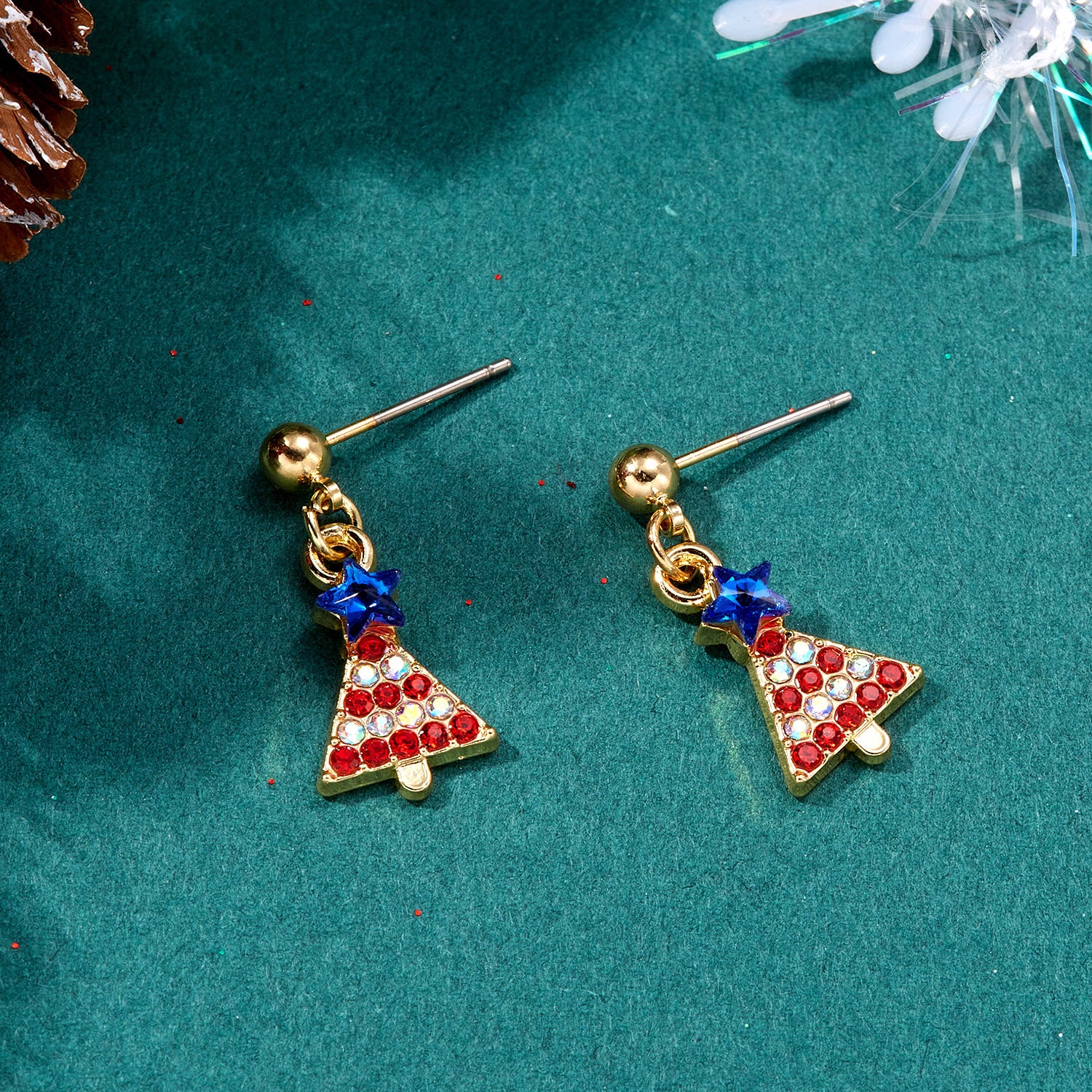 Wholesale of New Christmas Tree Asymmetric Alloy Earrings