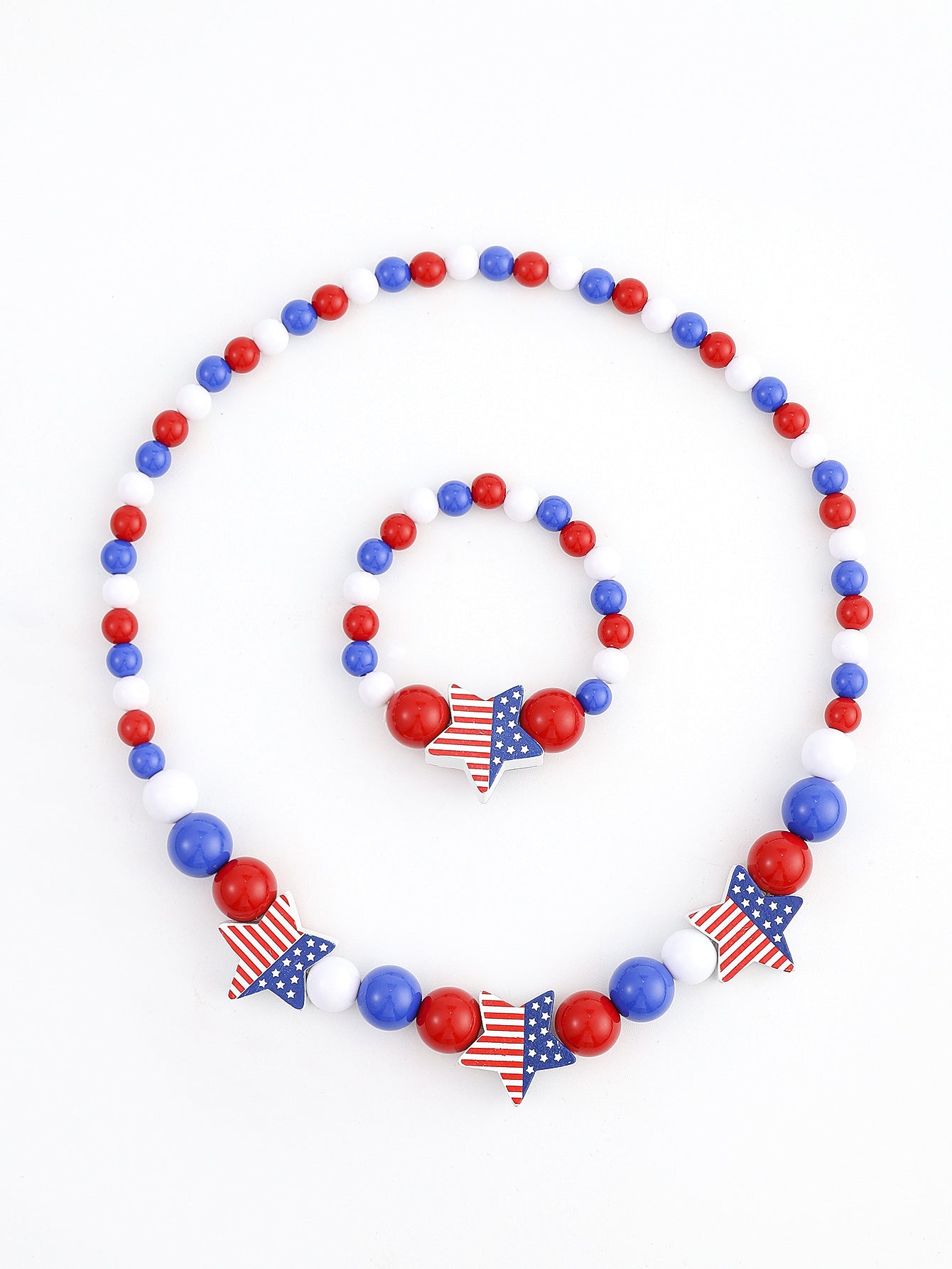 Wholesale 10PCS Independence Day Kids Wooden Beads Bracelet Necklace Set