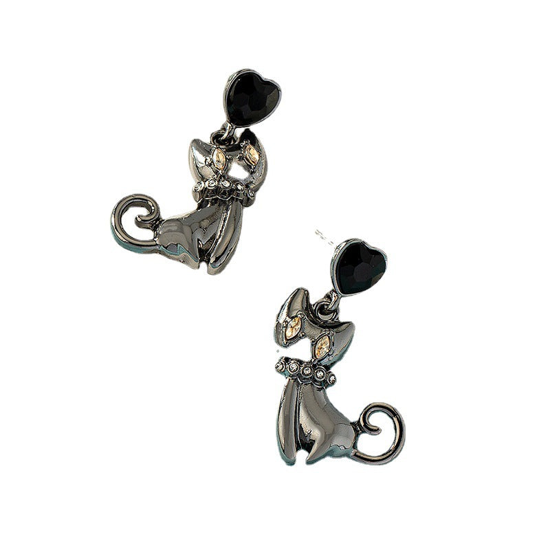 Wholesale Diamond Set Cute Kitten Alloy Ear Studs